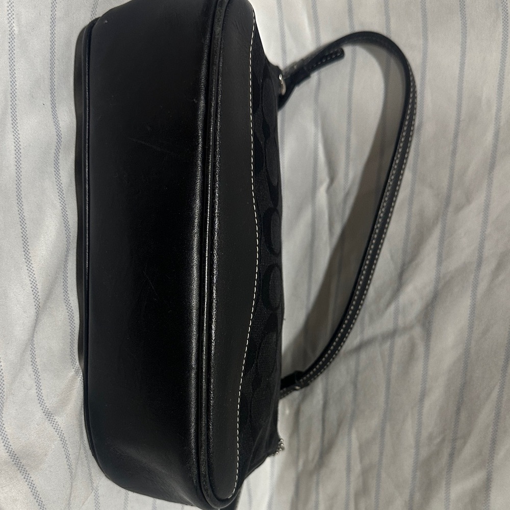 Coach Signature Demi Mini Pouch Hand Bag Canvas Leather Black 6094 - Picture 2 of 7
